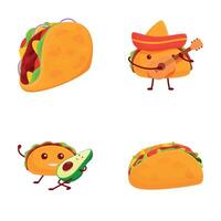 taco karakter pictogrammen reeks tekenfilm . schattig tekenfilm snel voedsel taco's vector