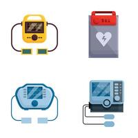 defibrillator pictogrammen reeks tekenfilm . geautomatiseerd extern defibrillator vector