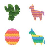 helder pinata pictogrammen reeks tekenfilm . Mexicaans pinata voor partij spel vector