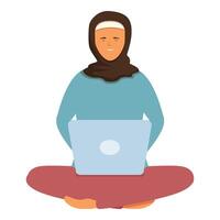 meisje in hijab online laptop Cursus icoon tekenfilm . studie les vector