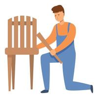 onderhoud Mens reparatie houten stoel icoon tekenfilm . kabinet meester vector