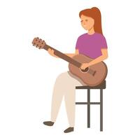 meisje Aan stoel gitaar les icoon tekenfilm . concert karakter vector