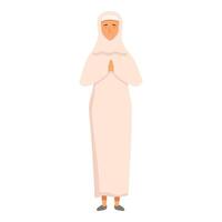 moslim vrouw bidden voor liefde icoon tekenfilm . groeten gelukkig vector