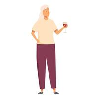 senior vrouw drinken rood wijn icoon tekenfilm . glas voedsel vector