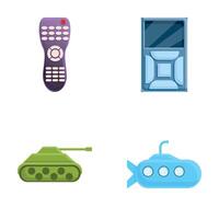radio speelgoed- pictogrammen reeks tekenfilm . speelgoed- onderzeeër en tank met afgelegen controle vector