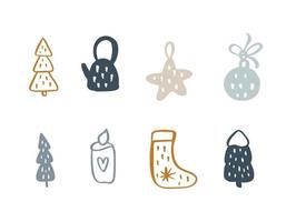 Kerst set vector xmas doodle Scandinavische elementen. nieuwjaarsdecoratie. winterachtergrond voor stof, textiel, inpakpapier en andere decoratie-illustraties