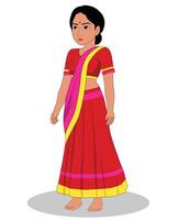 Indisch meisje drie kwartaal visie tekenfilm karakter ontwerp voor 2d animatie vector