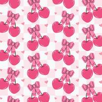 naadloos patroon van roze kersen en bogen. geschenk linten Aan geruit achtergrond. coquette kern schattig modieus ontwerp. ontwerp voor omhulsel papier, verpakking, kleding stof, textiel, huis decor, cadeaus vector