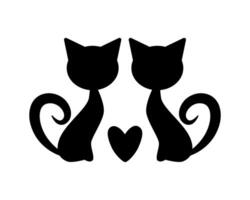 katten in liefde silhouet. hart silhouet. geïsoleerd illustratie voor kaart ontwerp, interieur sticker, achtergrond vector