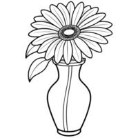 gerbera bloem Aan de vaas schets illustratie kleur boek bladzijde ontwerp, gerbera bloem Aan de vaas zwart en wit lijn kunst tekening kleur boek Pagina's voor kinderen en volwassenen vector