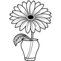 gerbera bloem Aan de vaas schets illustratie kleur boek bladzijde ontwerp, gerbera bloem Aan de vaas zwart en wit lijn kunst tekening kleur boek Pagina's voor kinderen en volwassenen vector