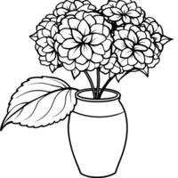 hortensia bloem Aan de vaas schets illustratie kleur boek bladzijde ontwerp, hortensia bloem Aan de vaas zwart en wit lijn kunst tekening kleur boek Pagina's voor kinderen en volwassenen vector