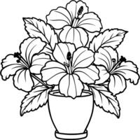 hibiscus bloem boeket illustratie kleur boek bladzijde ontwerp, hibiscus bloem boeket zwart en wit lijn kunst tekening kleur boek Pagina's voor kinderen en volwassenen vector