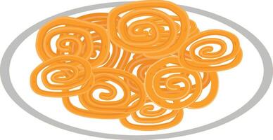 Indisch snoepgoed jalebi illustratie, Indisch voedsel bord vol van jalebi vector