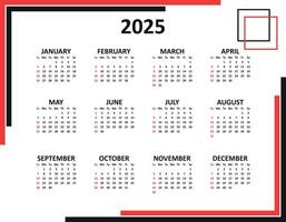 kalender 2025 in een minimalistische stijl. de week begint Aan zondag. jaar- kalender 2025 sjabloon. bedrijf kalender. vector
