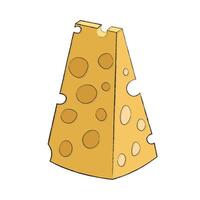 mooi driehoekig stuk van geel moeilijk kaas met groot ronde gaten. lineair vlak voedsel icoon met vulling. illustratie voor kookboek, icoon voor boerderij winkel website met eigengemaakt voedsel. logo, sticker. vector