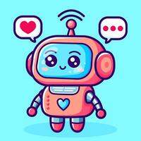 schattig tekenfilm robot assistent. kunstmatig intelligentie, online steun. vector