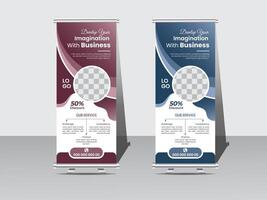 rollen omhoog banier ontwerp sjabloon, verticaal, abstract achtergrond, Trekken omhoog ontwerp, modern standee en vlag banier rollen omhoog bedrijf sjabloon lay-out brochure brochure-. vector