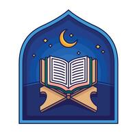 tekenfilm Open koran in sterrenhemel nacht illustratie vector