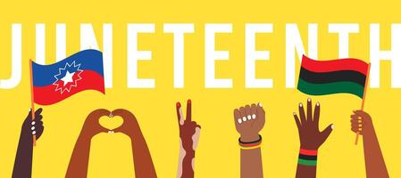 Afrikaanse Amerikaans handen vieren juneteenth vrijheid dag. zwart bevrijding banier vector