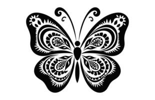 vlinder mandala zwart en wit silhouet clip art vector