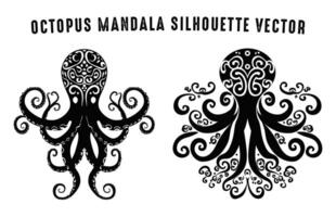 Octopus mandala silhouet clip art set, Octopus zwart silhouetten vector