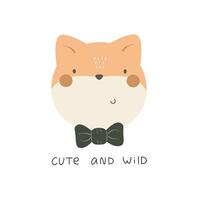 schattig en wild. tekenfilm vos, hand- tekening belettering, decoratief elementen. vector