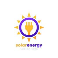 zonne- energie logo, zon en elektrisch plug, ontwerp vector