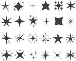 ster en twinkelen icoon set. verzameling van divers zwart starburst ontwerpen en fonkeling symbolen in verschillend stijlen vector