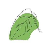 een lijn tekening monstera blad pastel kleur. modern single lijn kunst, esthetisch contour.plant kunst ontwerp voor afdrukken, omslag, behang, minimaal en natuurlijk muur kunst. vector