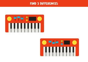 vind 3 verschillen tussen twee schattig tekenfilm speelgoed- piano. vector