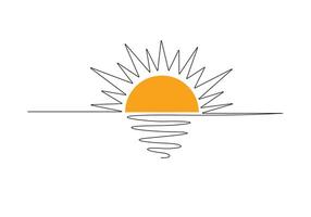 zon doorlopend een lijn tekening zonsondergang en zonsopkomst schets pro illustratie vector