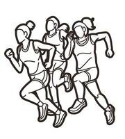 groep van Dames begin rennen loper actie jogging samen tekenfilm sport grafisch vector