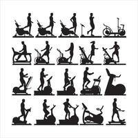 Sportschool training silhouet collectie.menselijk geschiktheid illustratie set. vector