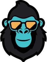 hand- getrokken koel gorilla sticker slijtage zonnebril in tekenfilm stijl vector