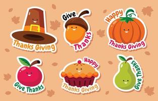 Thanksgiving diner sticker set vector