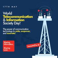 wereld telecommunicatieverbinding en informatie maatschappij dag. 17e mei wereld telecommunicatieverbinding en informatie maatschappij dag sociaal media banier, post met telecom toren met toespraak bubbel connectiviteit voor allemaal. vector