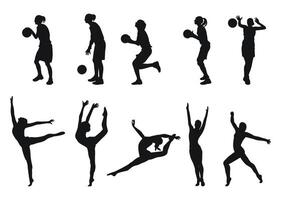 single silhouetten van vrouwen sport. basketbal, gymnastiek vector