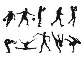 single silhouetten van vrouwen sport. basketbal, gymnastiek. geïsoleerd vector