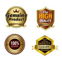 reeks van kwaliteit badges en etiketten ontwerp elementen. gouden insigne etiketten en laurier retro wijnoogst verzameling. embleem premie luxe logo in retro stijl pijlen kaders sjabloon badges verzameling. vector