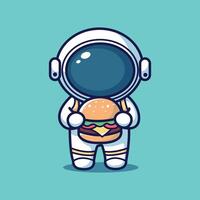 grappig illustratie van astronout tekenfilm en hamburger vector