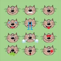 tekenfilm kat gezichten met verschillend uitdrukkingen vector