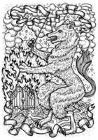 hond symbool met heraldisch decoraties, hel poort en vignet linten vector