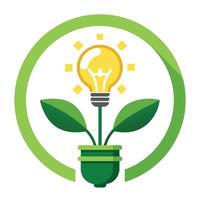 hernieuwbaar energie middelen logo met een dynamisch fabriek aangedreven licht lamp eco idee licht lamp logo vector