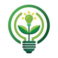 hernieuwbaar energie middelen logo met een dynamisch fabriek aangedreven licht lamp eco idee licht lamp logo vector