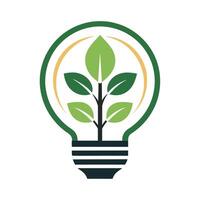 hernieuwbaar energie middelen logo met een dynamisch fabriek aangedreven licht lamp eco idee licht lamp logo vector