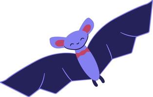 schattig knuppel in vlucht. vliegend glimlachen dier. chiropteraan zoogdier. karakter voor een kind. grappig vampier. kawaii halloween symbool. geïsoleerd. kleur afbeelding, Purper tinten. illustratie vector