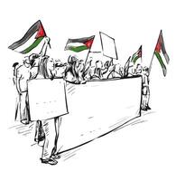 tekening van mensen protest voor Palestina vector