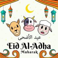 hand- getrokken eid al adha mubarak illustratie ontwerp vector