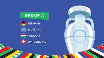 euro 2024 Duitsland groep een vlaggen ontwerp met trofee symbool officieel logo Europese Amerikaans voetbal laatste illustratie vector
